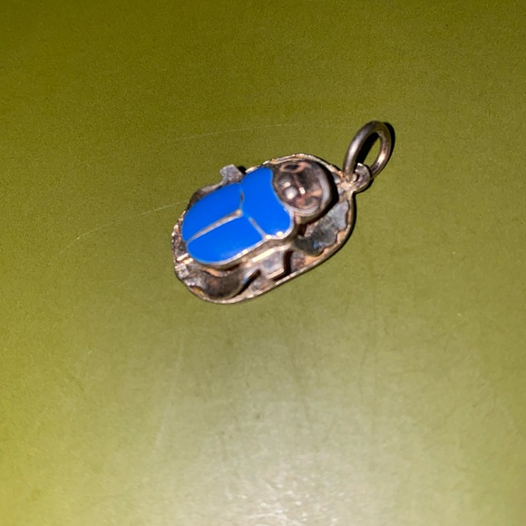 Antique Jewelry - Egyptian sterling enamel scarab charm